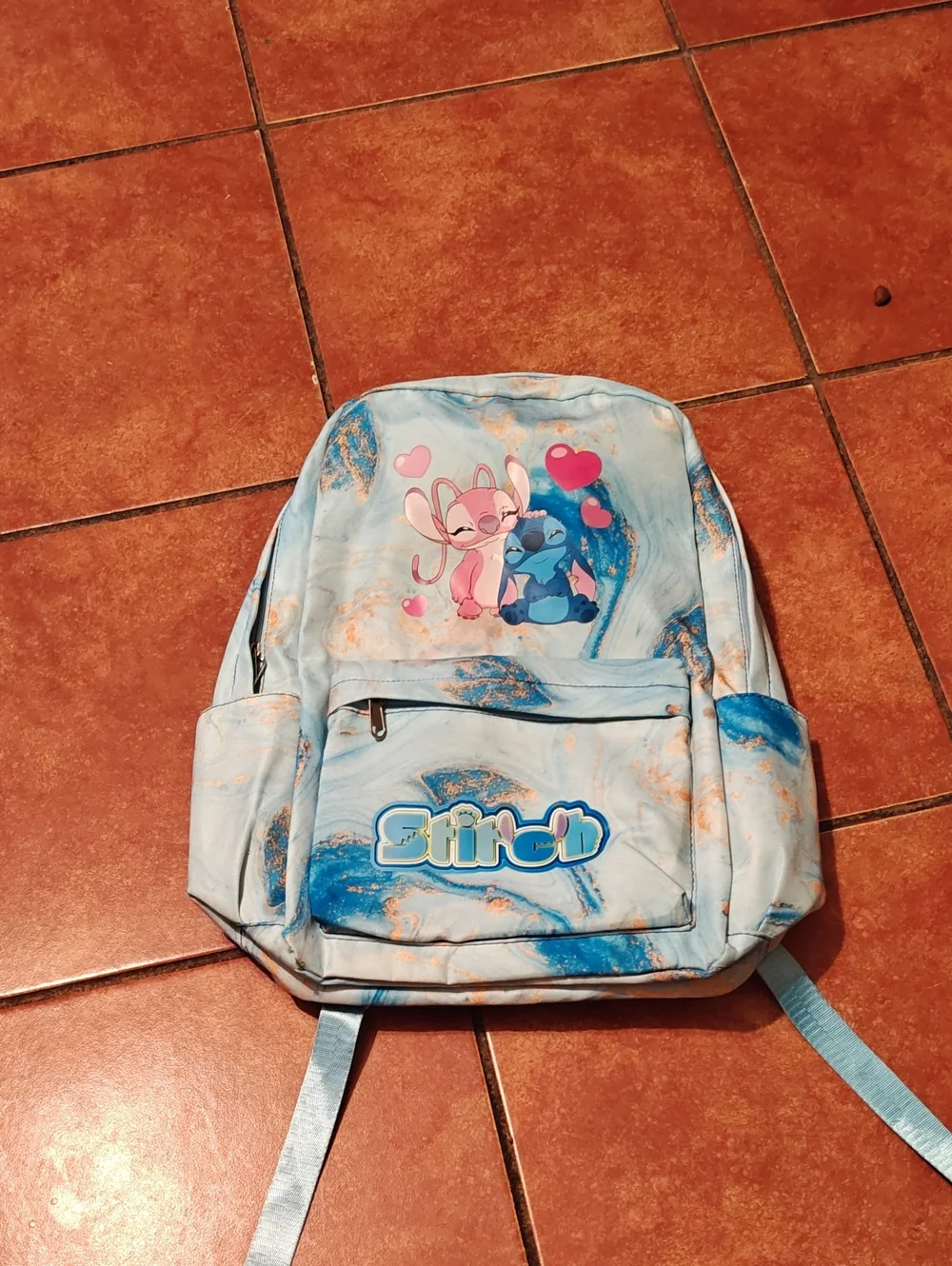 Stitch Themed Blue Marble Girls' Backpack